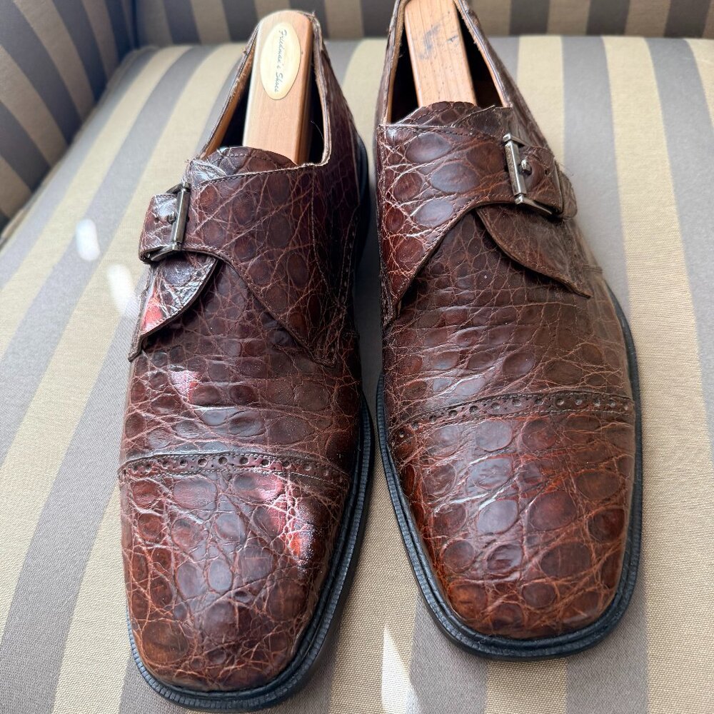 Slightly worn  Brown, Polo De Marco , genuine alligator shoes size 11